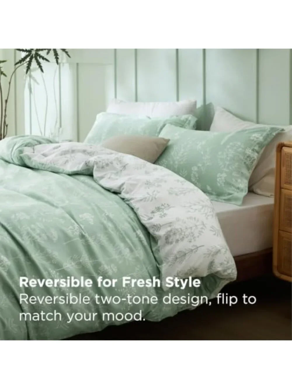 Reversible Sage Green Twin XL Comforter Set - Soft Floral Bedding & 2 Shams